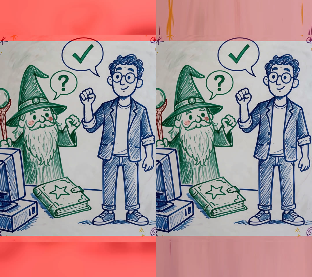 Side by side: the same character padded into 9:16 with letterbox bars on the left, drawn natively full-bleed on the right